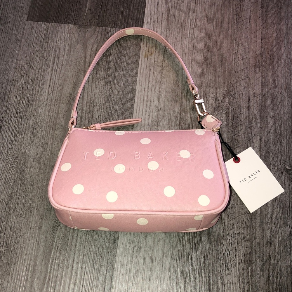 Ted Baker Soft Pink & White Polka Dot Convertible Shoulder Bag Wristlet NWT - Picture 4 of 16